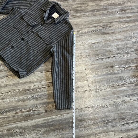 Billy Reid Wool Blend Overshirt Jacket Gray Stripe Size L Button Front Shacket - Picture 8 of 10